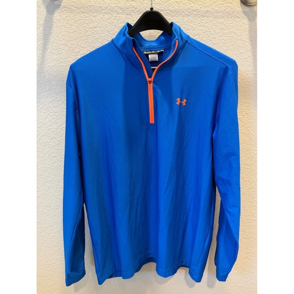 Under Armour XL Blue Orange 1/4 Zip Long Sleeve Pullover Men's Activewear Top‎